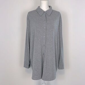 Soft Surroundings Gray Collared Long Sleeve Button Up Shirt. Size Large.